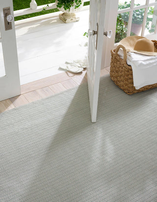 Dash & Albert Herringbone Light Blue/Ivory Indoor/Outdoor Rug, Blue, 2'6" x 12'