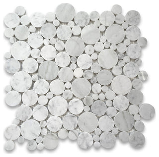 Carrara White Carrera Marble Bubble Round Mosaic Tile Polished, 1 sheet