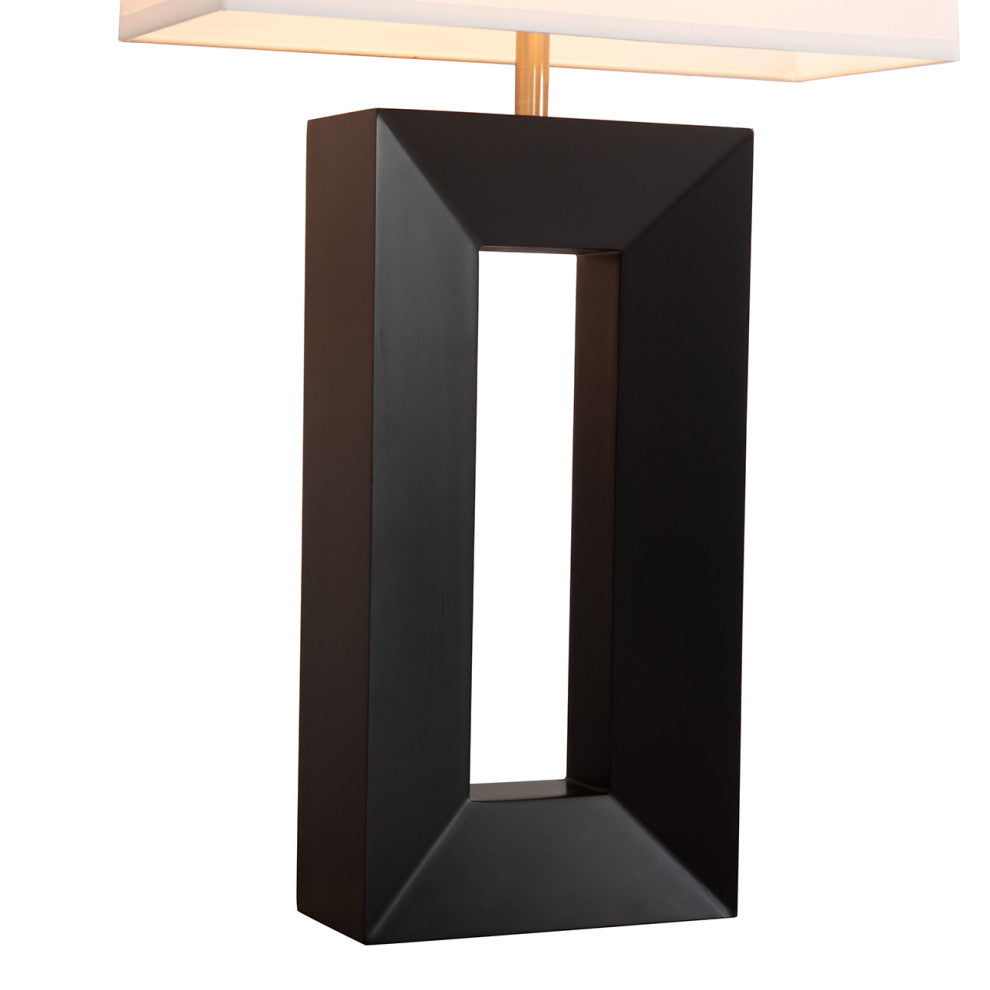 Julie Standing Table Lamp, White Linen Shade, Ebony/Weathered Brass