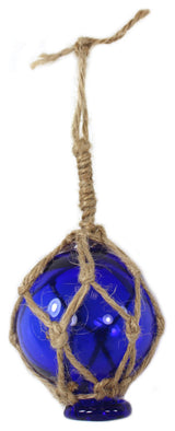 Royal Blue Japanese Glass Fishing Fish Net Float Buoy Tied with Jute 2 Inch