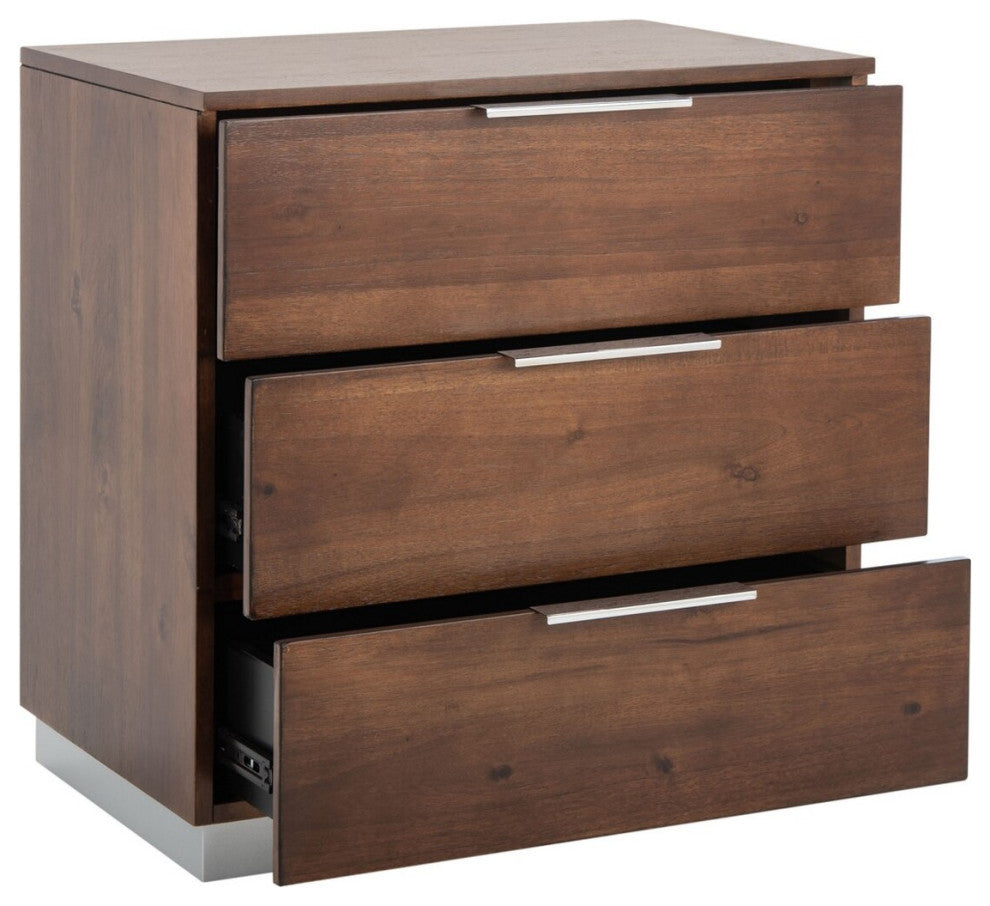 Safavieh Brylin 3 Drawer Nightstand, Dark Walnut
