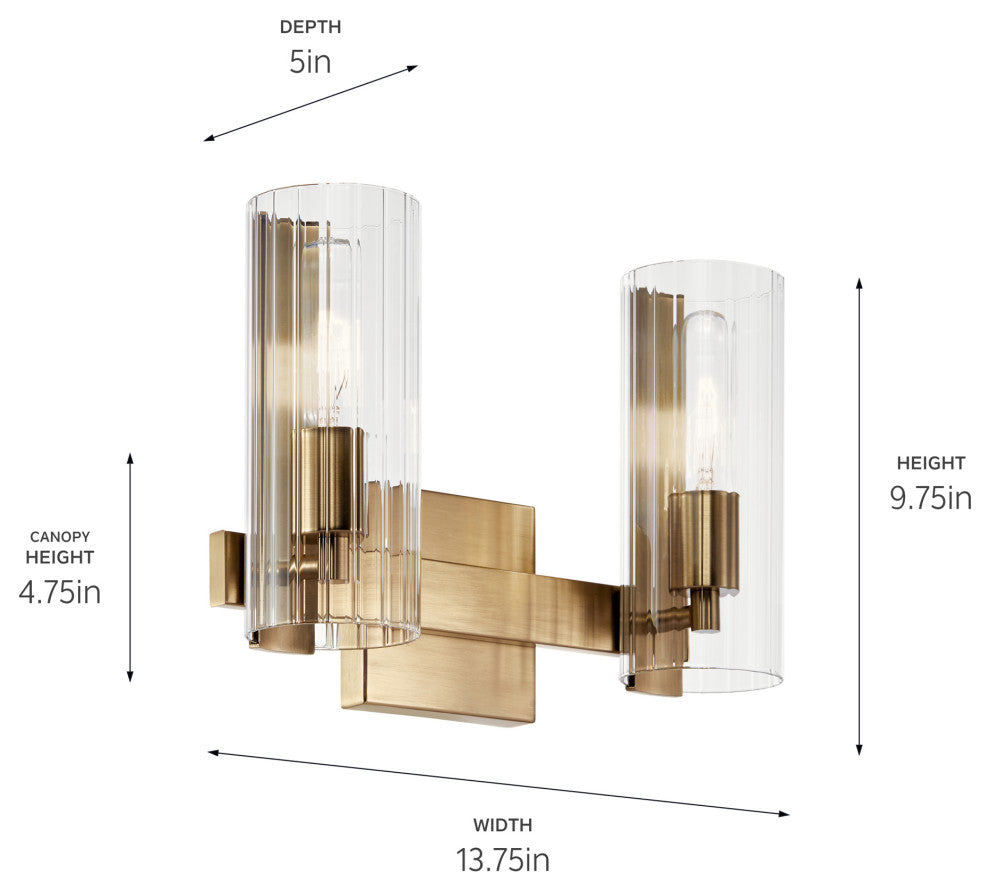 Jemsa 13.75" 2 Light Vanity With Clear Fluted Glass, Champagne Bronze