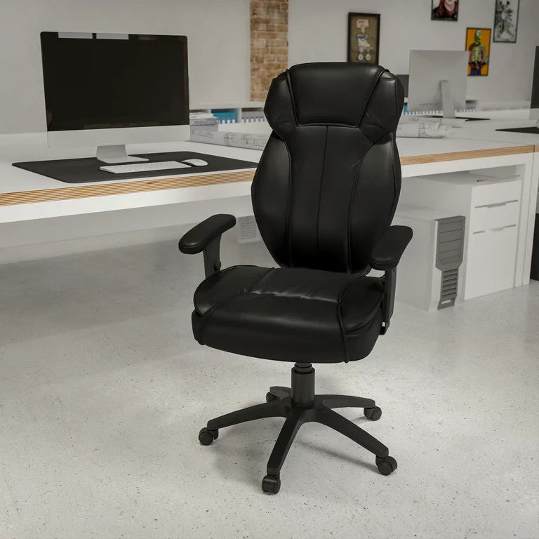 Modern Swivel Office Chair, Comfortable High Backrest With Flip-Up Arms, Black