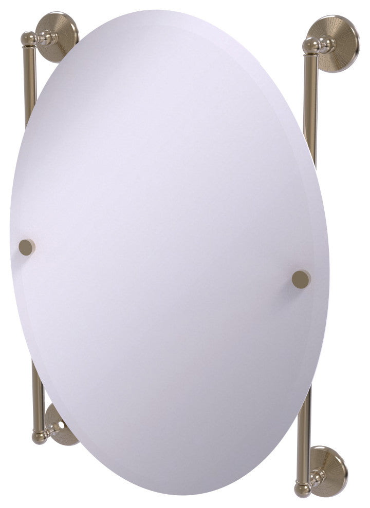 Monte Carlo Oval Frameless Rail Mounted Mirror, Antique Pewter