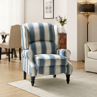 Modern Push-Back Plaid Recliner with Rolled Armrest, Stripe Navy