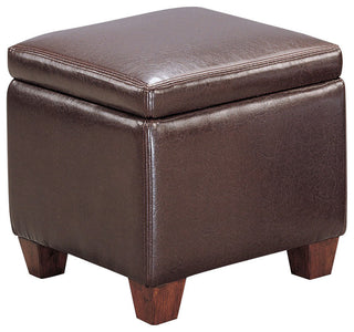 Contemporary Leather Cube Storage Ottoman, Dark Brown