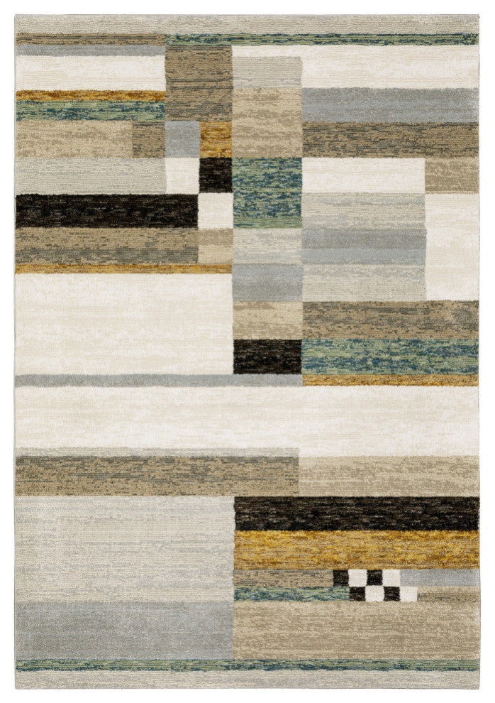 Sadie Layered Blocks Beige/Multi Area Rug, Beige/Multi, 8'6"x11'7"