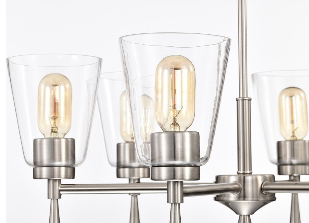 6-Light Brushed Nickel Modern Chandelier With Clear Cone Glass Shades