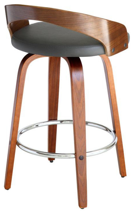 Sonia 26" Counter Height Barstool in Walnut Wood Finish with Gray Faux Leather