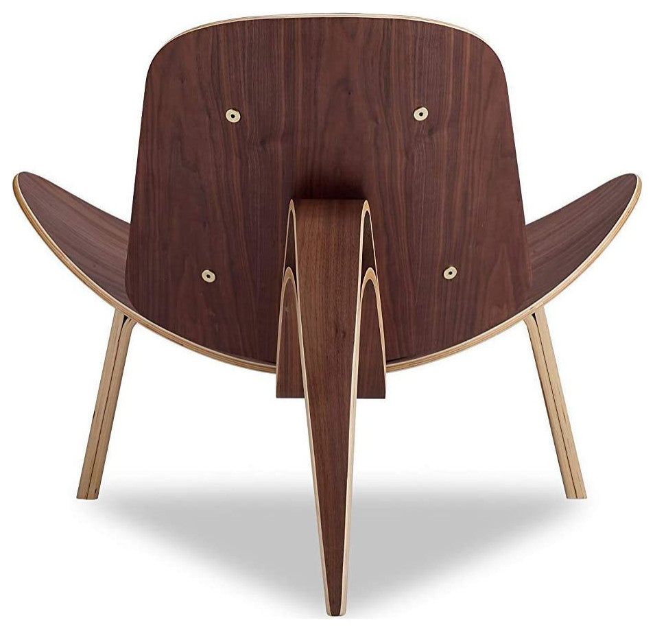 Constance Shell Chair in Walnut Finish With Italian Genuine Black Leather