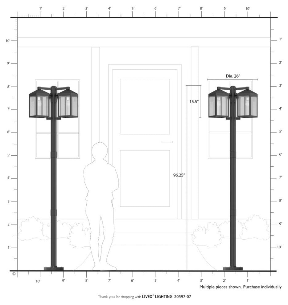 Nyack Multi Head Black Outdoor Post Light with Brushed Nickel and Clear Glass