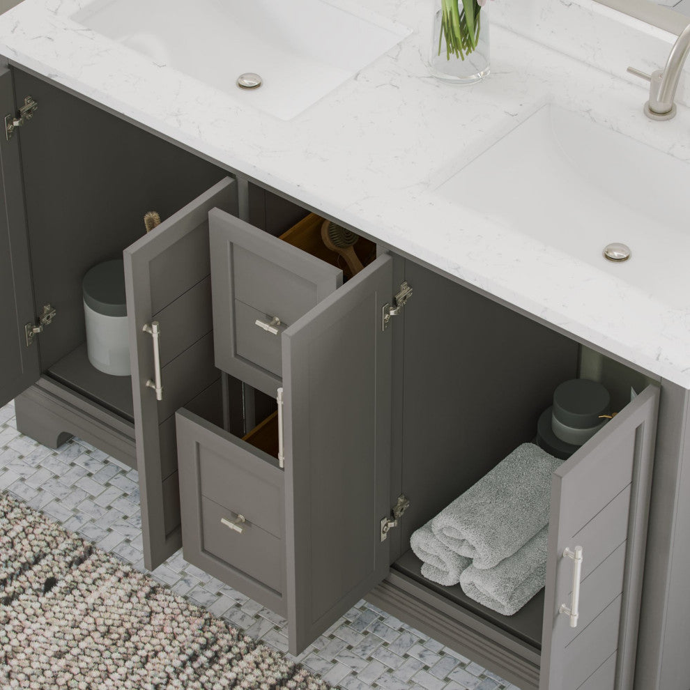 The Thalia Bathroom Vanity, Silver Gray, 54", Double Sink, Freestanding