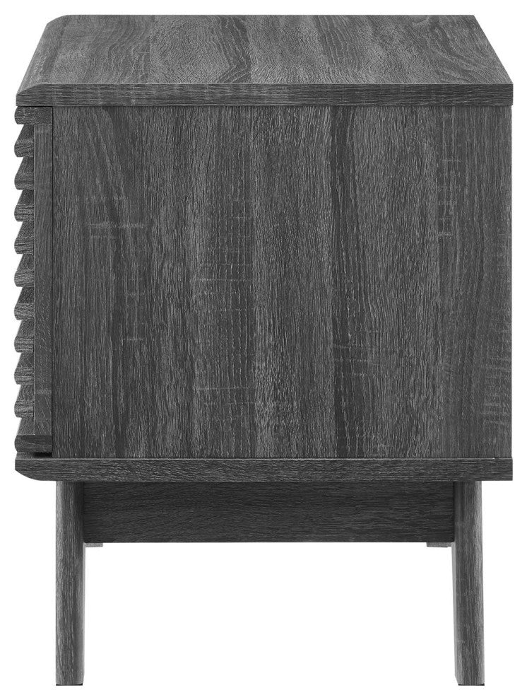 Vinyl Record Side Table Cabinet Stand, Charcoal Gray, Wood, Mid Century