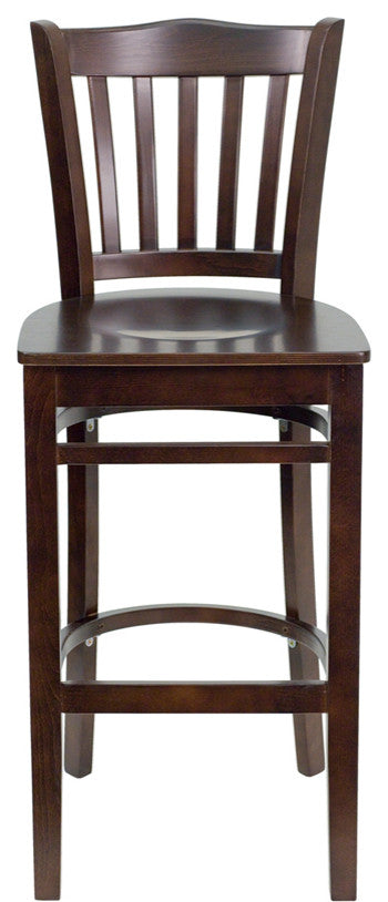 Vertical Slat Back Walnut Wood Restaurant Barstool