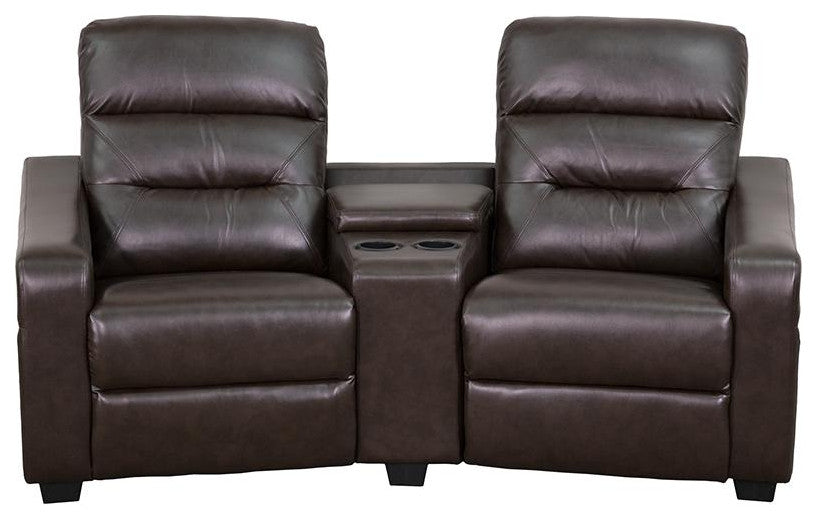 Futura Series 2-Seat Reclining Leather Seating Unit, Cup Holders, Brown
