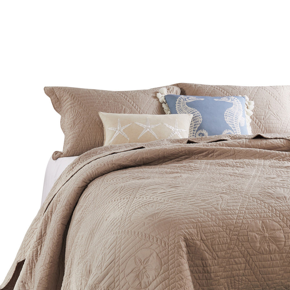 Benzara BM280425 Full Size Quilt Set, Quilted Nautical Design, Taupe Brown