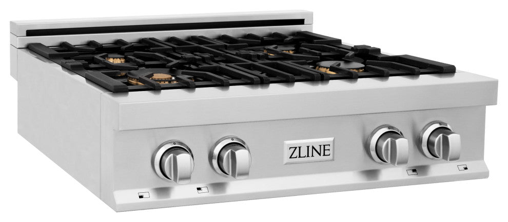ZLINE 30" Porcelain Gas Stovetop With 4 Gas Brass Burners and Griddle