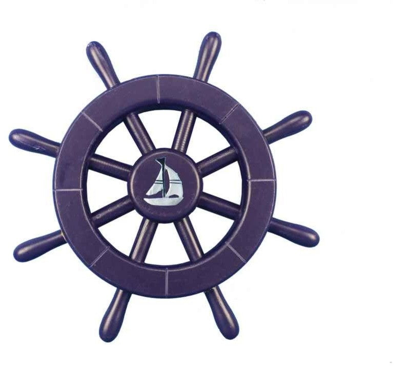 Decorative Ship Wheel With Sailboat, Dark Blue, 12''