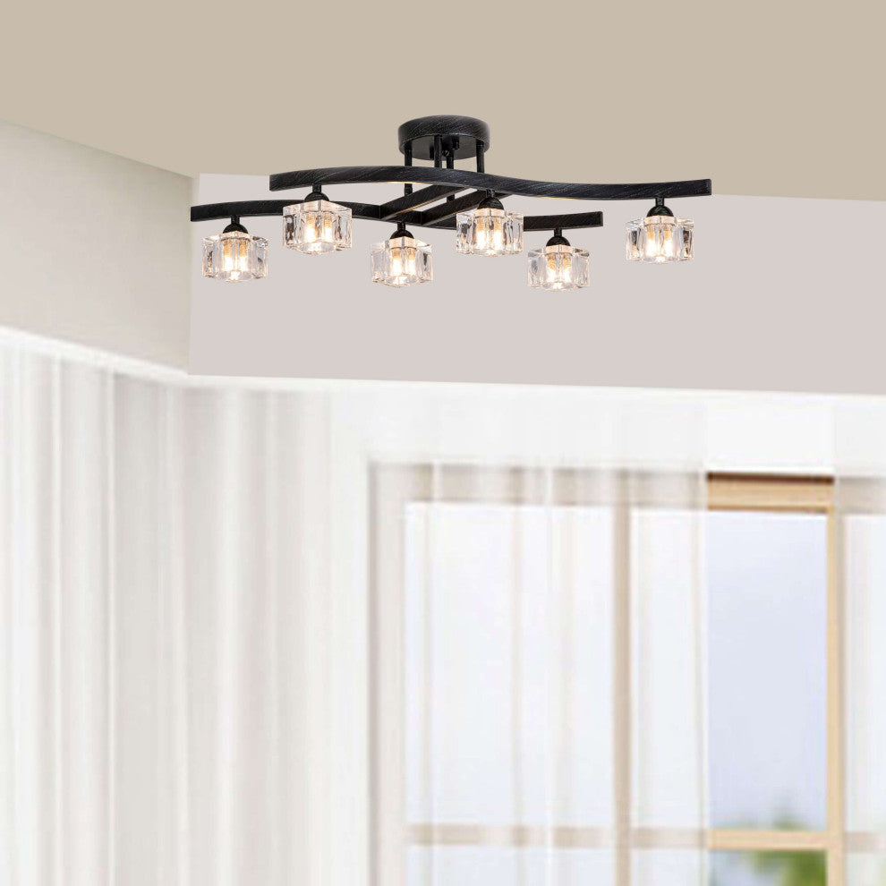 Aviva 6-Light Antique Black Flush Mount With Clear Shades