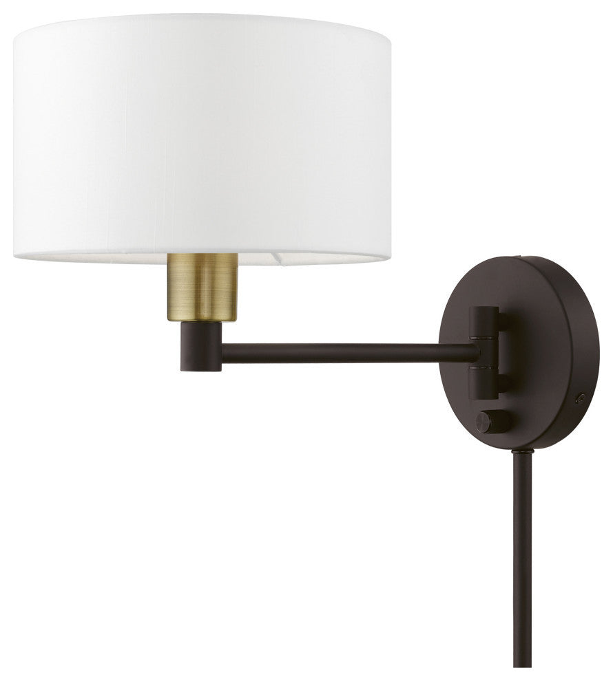 1 Light Bronze with Antique Brass Accent Swing Arm Wall Lamp