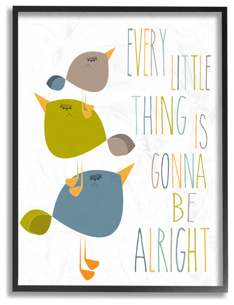 Stupell Industries Three Little Birds Print Green Tan and Blue, 24"x30", Black
