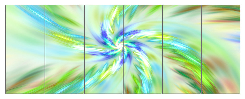 Dance of Bright Spiral Green Flower, Floral Canvas Art Print, 70"x28", 6 Panels
