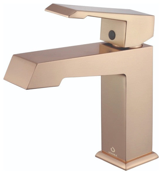 Lancy Modern 36" Rustic Acacia Square Sink Bathroom Vanity Set, Labaro Rose Gold