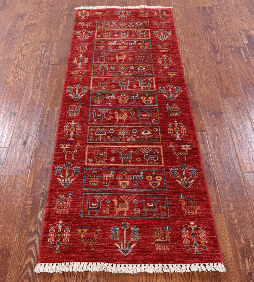 2' 5" X 6' 6" Tribal Persian Gabbeh Hand-Knotted Wool Runner Rug Q10474