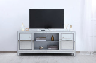 Elegant Decor Modern 60" Mirrored TV Stand in Distressed Antique Silver