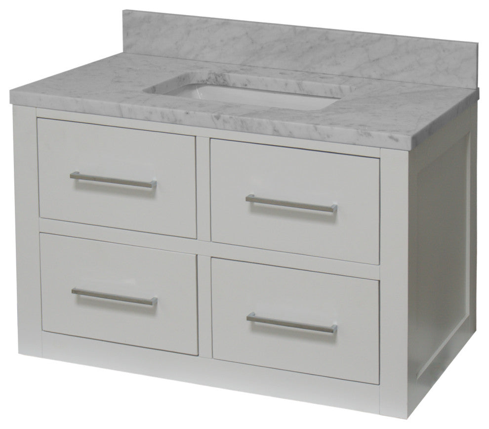 Helsinki 36" Floating Wall Mounted Bathroom Vanity, White, Carrara Marble