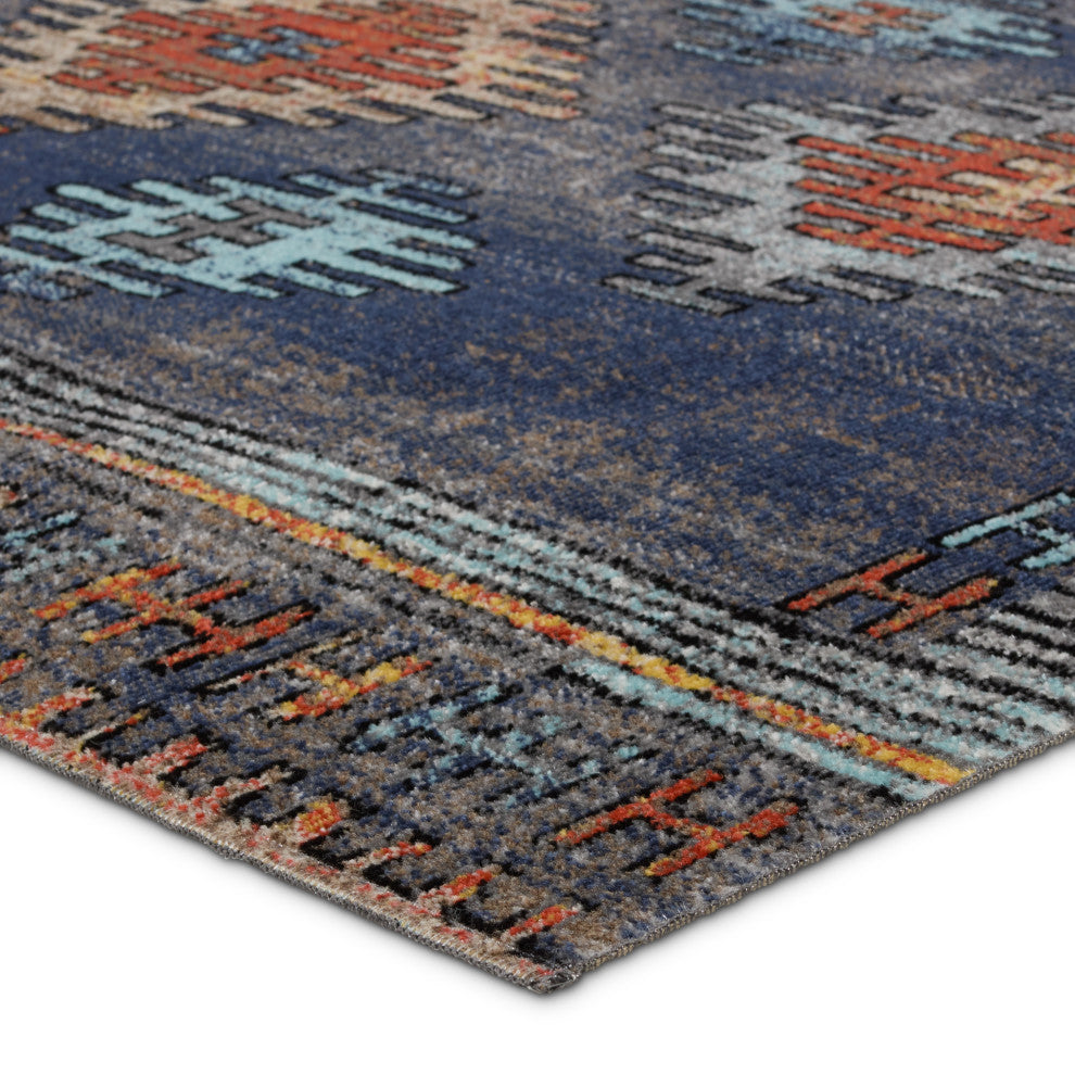 Jaipur Living Dez Indoor/Outdoor Tribal Blue/Orange Rug, 6'x9'