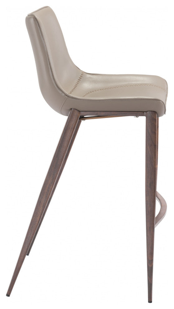Gray Faux Leather and Dark Brown Steel Modern Stitch Bucket Bar Chairs