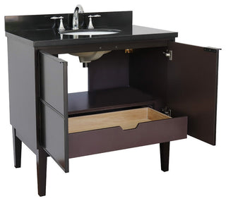 37" Single Vanity, Cappuccino Finish With Black Galaxy Top And Oval Sink