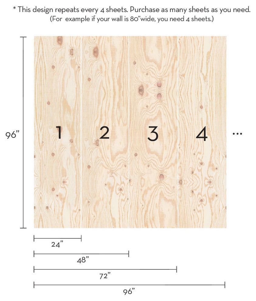 Plywood Accent Mural Wall Art Peel and Stick Vinyl Wallpaper, 24"x108"