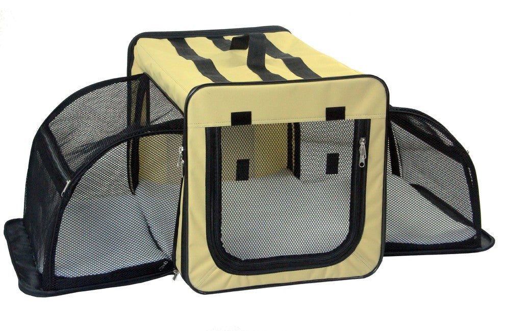 Dual-Expandable Wire Folding Lightweight Collapsible Pet Crate, Khaki, X-Small
