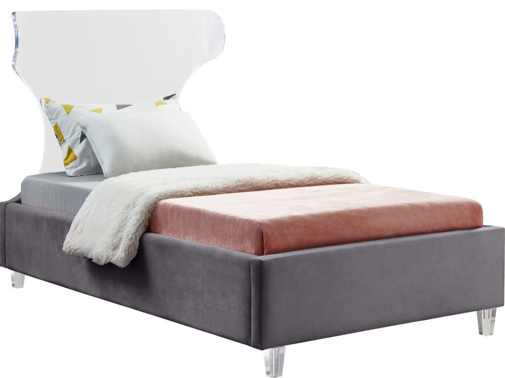 Ghost Velvet Upholstered Bed, Gray, Twin