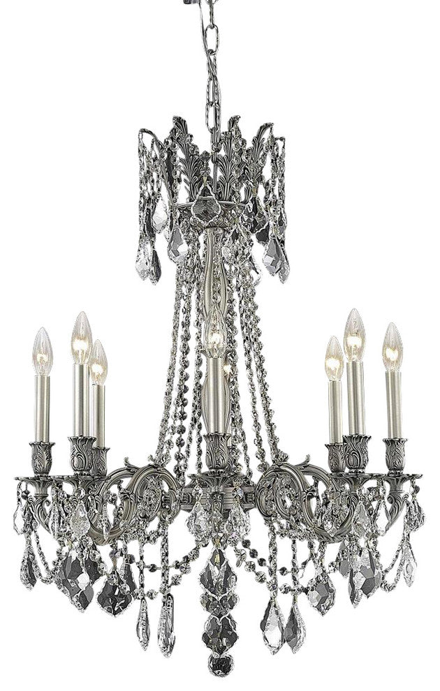 Elegant Rosalia Dining Room Light, Pewter Finish With Royal Cut Crystal