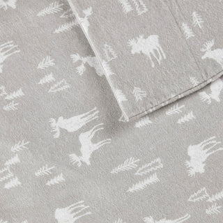 Woolrich Flannel Cotton Flannel Winter Sheet Set, Grey Moose