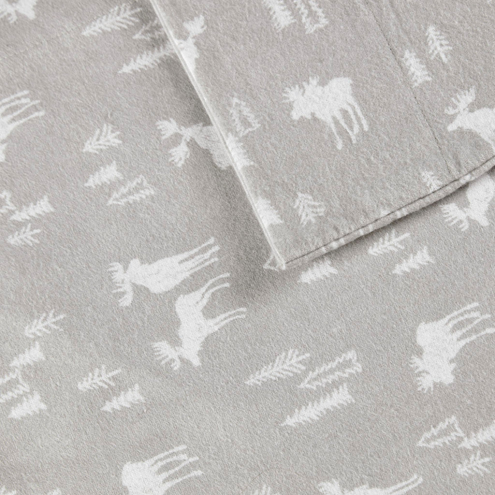 Woolrich Flannel Cotton Flannel Winter Sheet Set, Grey Moose