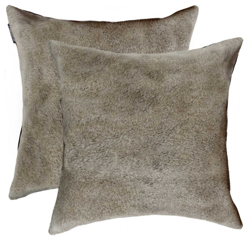 HomeRoots 18" x 18" x 5" Gray Cowhide Pillow 2-Pack