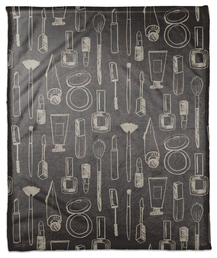 White Makeup Icons on Black 50x60 Coral Fleece Blanket