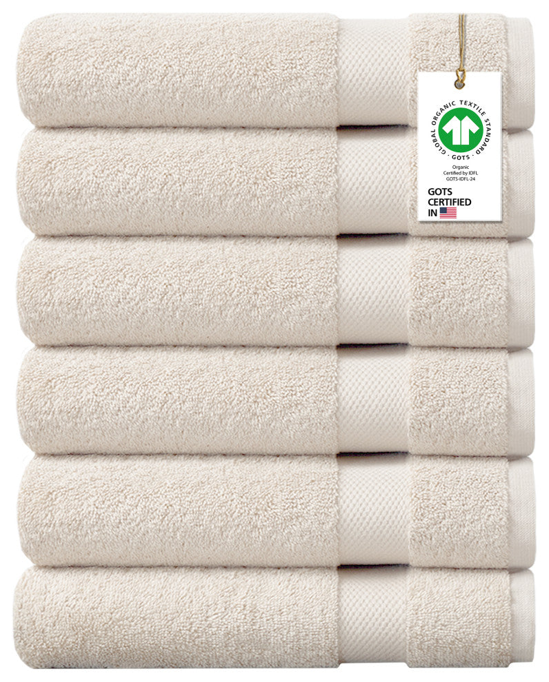 Delara Washcloths Set 100% Organic Cotton, GOTS Certified Absorbent, Ivory, 6 Pack