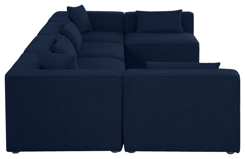 Cube Upholstered Modular Sectional, Navy, 6-Piece: 4 Armless Chair, 2 Corner Chair, Linen Texured Fabric