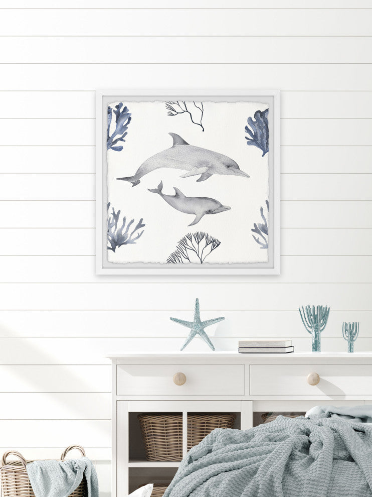 "Dolphin Friends" Framed Painting Print, 18x18