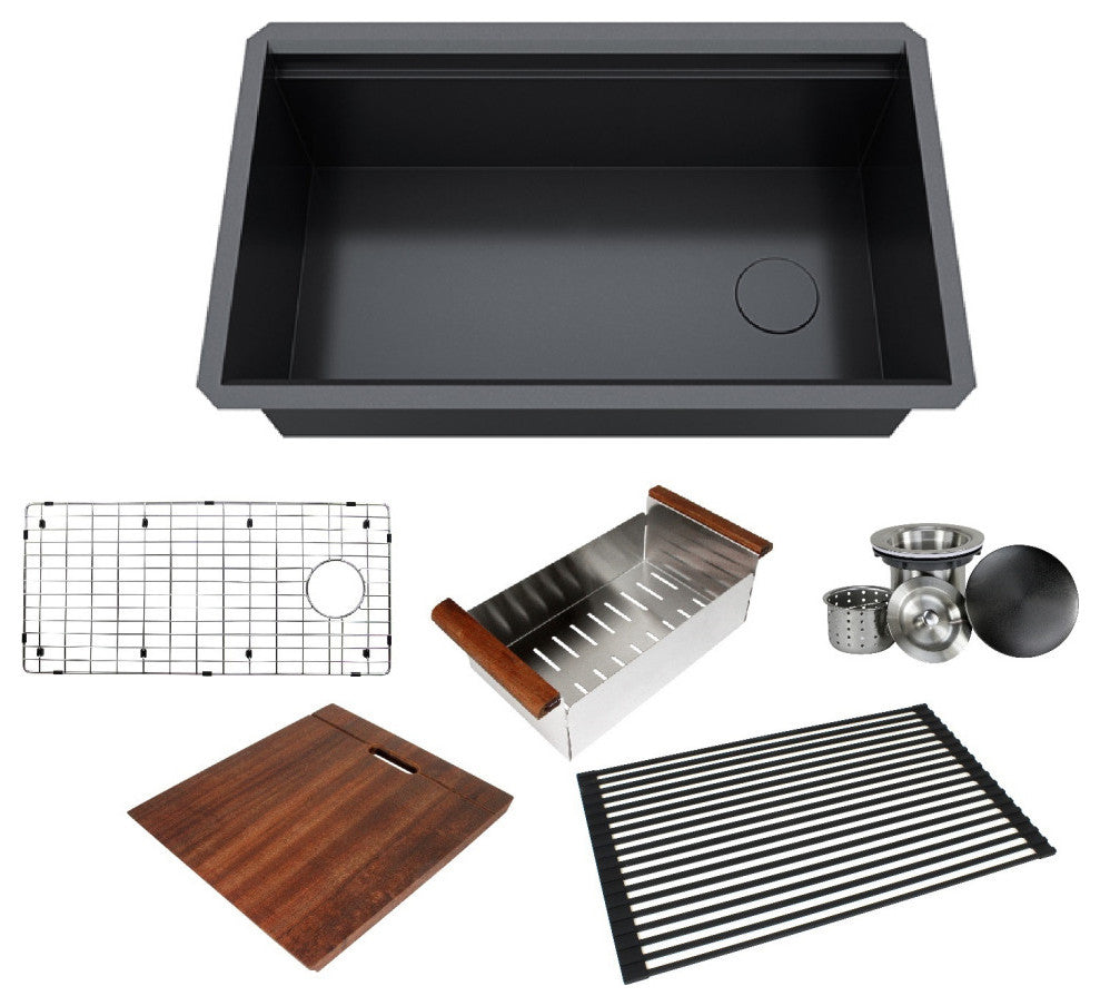 Galaxy BLK ALL-IN-ONE Workstation 32" 16-Gauge Undermount Single Bowl
