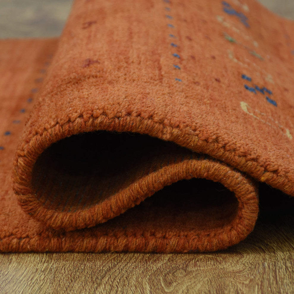 HAND KNOTTED LOOM WOOL ECO-FRIENDLY AREA RUGS- Rectangle, Orange, Contemporary