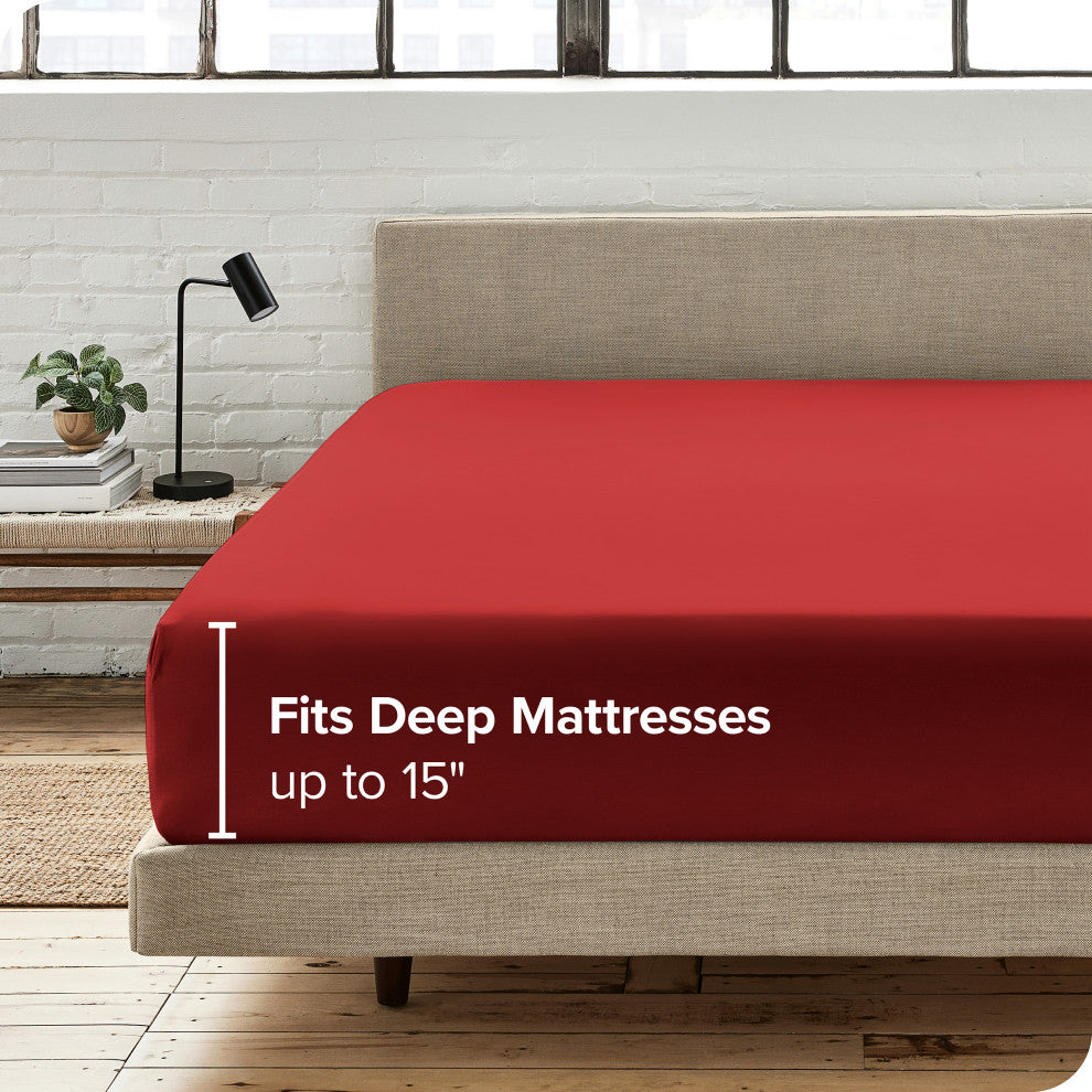 Bare Home Microfiber Fitted Sheet Deep Pocket, Red, Twin Xl