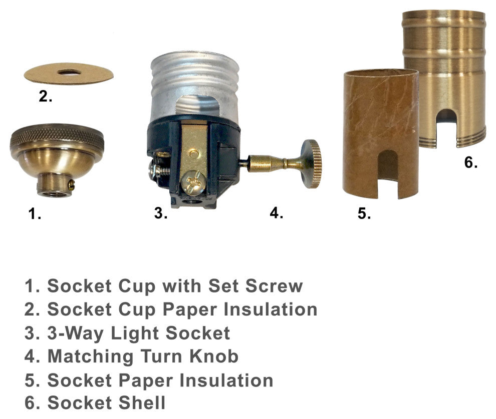 Royal Designs, Inc. 3 Way Vintage Lamp Socket, Antique Brass, Set of 10