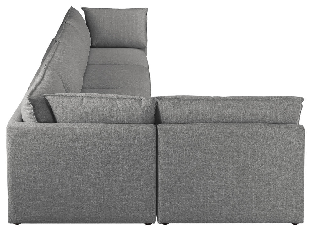 Mackenzie Linen Textured Fabric 5-Piece Modular L-Shaped Sectional, Grey