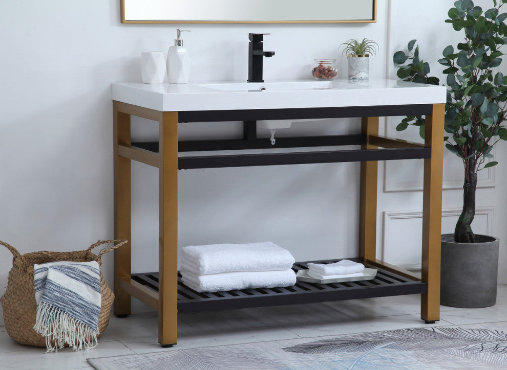 Home Living Single Bathroom Metal Vanity, Golden Black, 42"